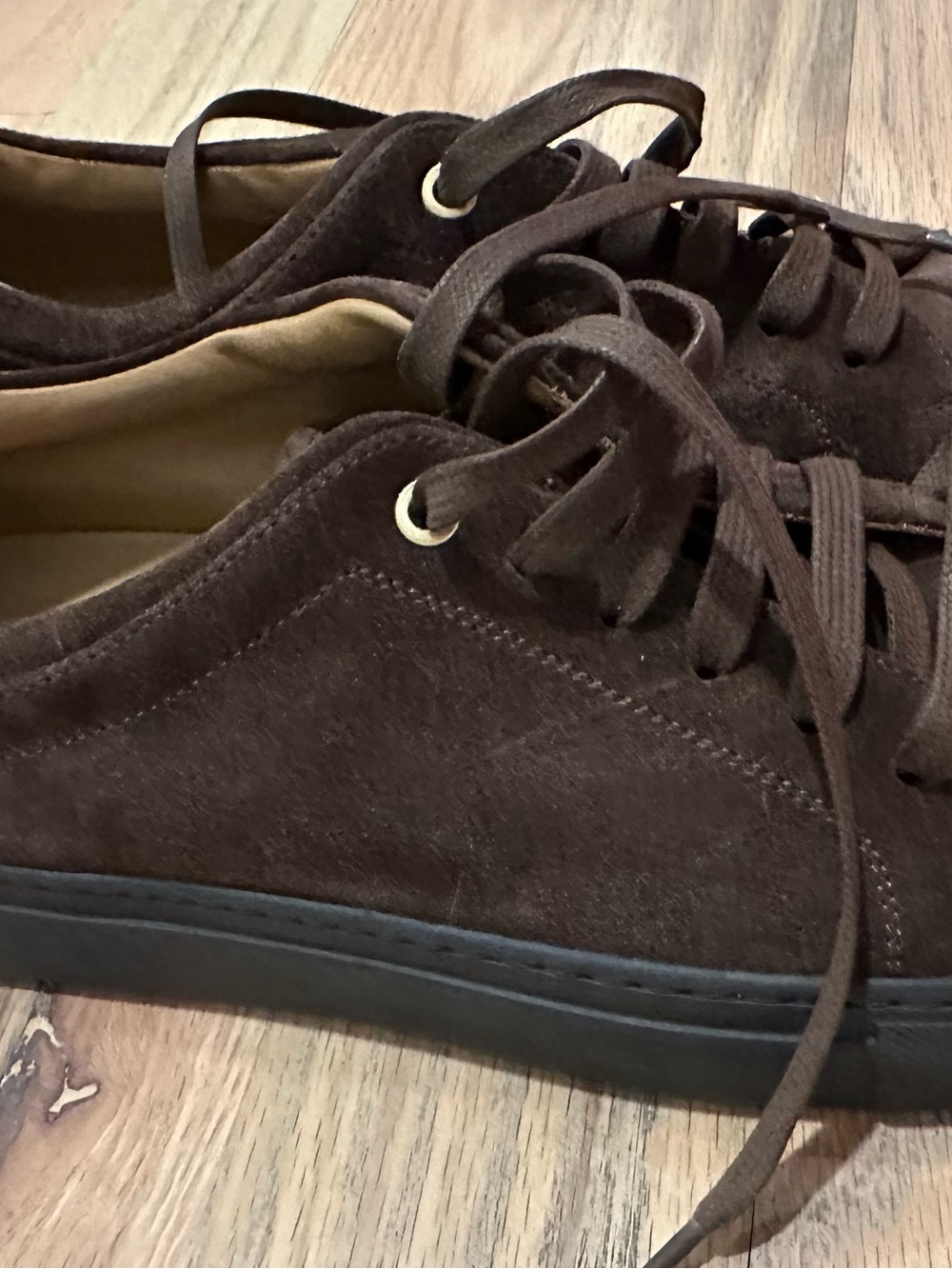 Men's Dark Brown Suede Lace-Up Sneakers - Picture 2 of 6